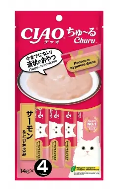 Купить inaba ciao churu Лакомство для кошек Пюре Лосось и куриное филе