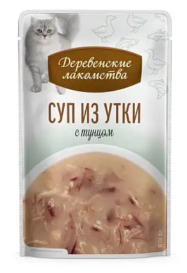 Деревенские лакомства набор паучей для кошек Суп с уткой и тунцом 4х35