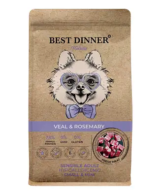 Best Dinner Holistic Adult Sensible Hypoallergenic Small & Mini VEAL&ROSEMARY сухой корм для взрослых собак мелких пород с телятиной и розмарином 